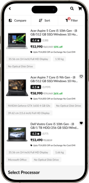 Gadget Galaxy Store Search and Filter Screen