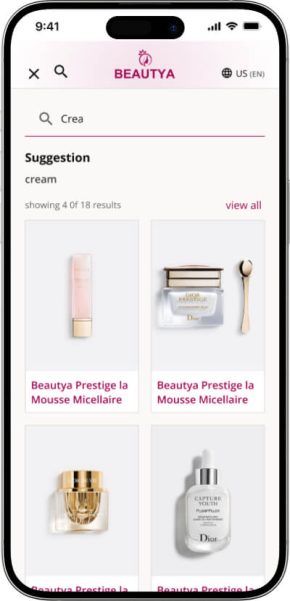 Glowbliss Cosmetic Search results mobile screen